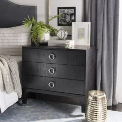 Safavieh Couture Lorna 3-Drawer Nightstand in Timeless Black