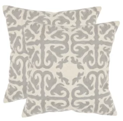 Safavieh Moroccan Embroidered Decorative Pillows - Light Grey (Set of 2)