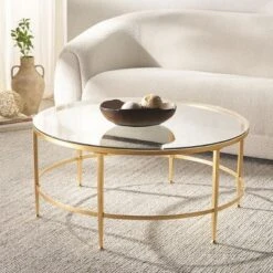 Edmund Cocktail Coffee Table - Gold/Glass - Safavieh
