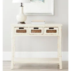 Safavieh Autumn 3-Drawer Console - Vintage Cream Poplar Wood Table