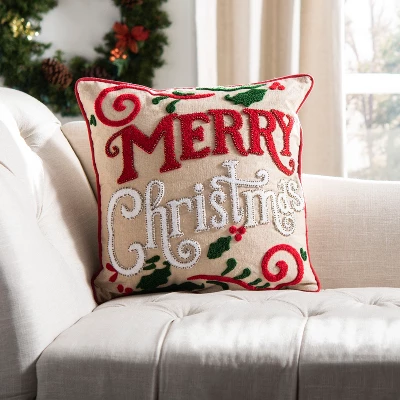 Safavieh Merry Merry Festive Holiday Decorative Throw Pillow, 18" x 18" 4 Safavieh Merry Merry Festive Holiday Decorative Throw Pillow, 18" x 18" - Image 2