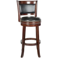 Safavieh Brockway Swivel Bar Stool in Cappuccino with Black PU Leather