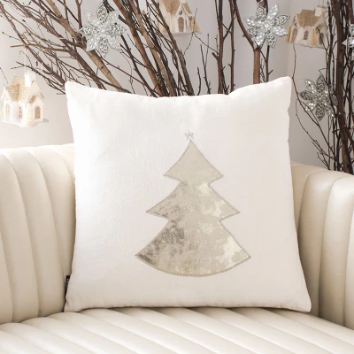 Safavieh Noel Beige Christmas Throw Pillow - 18" x 18" Embroidered Velvet 4 Safavieh Noel Beige Christmas Throw Pillow - 18" x 18" Embroidered Velvet - Image 2