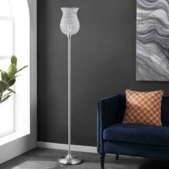 Safavieh Ricky Iron Floor Lamp with LED Bulb - Brushed Nickel Finish -Safavieh Furniture GUEST 118db987 ce6e 4c0f b090 0d77a9813db8