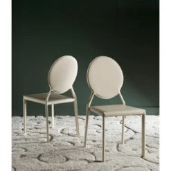 Safavieh Warner Round Back Leather Side Chair (Set of 2) - Butter Cream