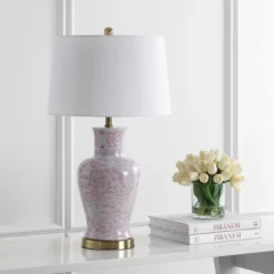 Safavieh Calli Table Lamp (Set of 2) - 28" Pink & White Ceramic Lighting -Safavieh Furniture GUEST 1803ea61 1d4c 45d9 8114 c028510c39d4