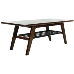 Safavieh Seth 2 Tier Coffee Table in Walnut and Black Metal