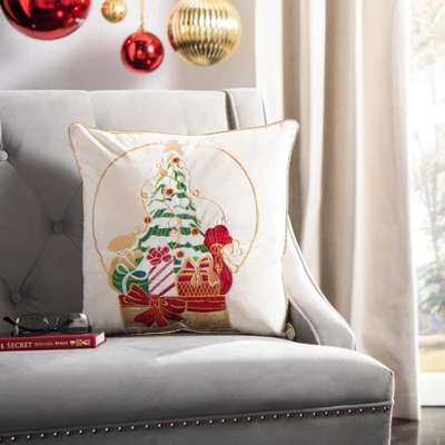 Safavieh Junie Festive Christmas Tree Throw Pillow, 18" x 18" - Beige/Red 4 Safavieh Junie Festive Christmas Tree Throw Pillow, 18" x 18" - Beige/Red - Image 2