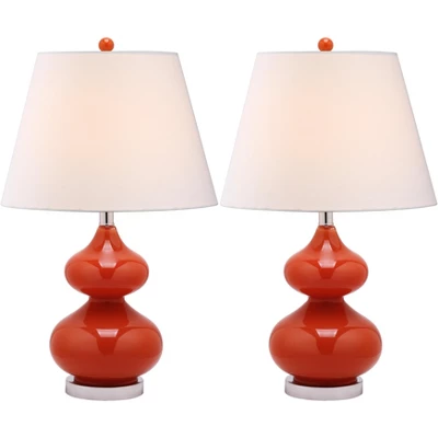 Safavieh Eva Double Gourd Glass Table Lamps - Blood Orange (Set of 2) 4 Safavieh Eva Double Gourd Glass Table Lamps - Blood Orange (Set of 2) - Image 2