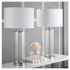Safavieh Velma 31-inch Clear Glass Table Lamps with Cotton Shades (Set of 2)