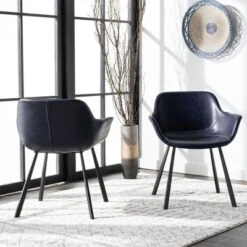 Safavieh Arlo Mid Century Midnight Blue Dining Chairs (Set of 2)