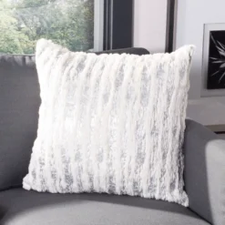 Safavieh Lorelei White and Silver Shimmering Accent Pillow (18" x 18")