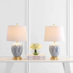 Set Of 2 Kalel Table Lamps Blue/White (Includes LED Light Bulb) - Safavieh -Safavieh Furniture GUEST 2cf3e0b8 1ae1 4310 a664 24e81b7d0951