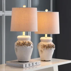 Safavieh Marquesa 24-Inch Cream Ceramic Vase Table Lamps - Set of 2