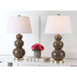 Safavieh Pamela Triple Gourd Ceramic Table Lamps, Set of 2 - Taupe -Safavieh Furniture GUEST 2d8f7585 eae8 40fe ac03 63cd52d7e57c