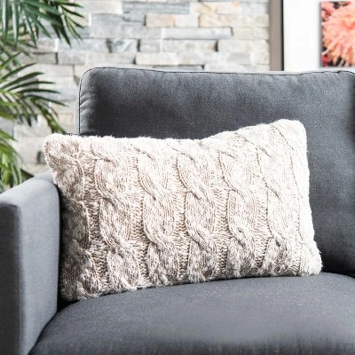 Safavieh Chunky Knit Pillow in Stone/Natural, 12" x 20" Lumbar Accent 3 Safavieh Chunky Knit Pillow in Stone/Natural, 12" x 20" Lumbar Accent
