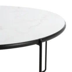 Safavieh Wrena Round Coffee Table - White Faux Marble & Black Legs