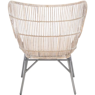 Safavieh Lenu Rattan Accent Chair with Cushion - Grey White Wash 6 Safavieh Lenu Rattan Accent Chair with Cushion - Grey White Wash - Image 4