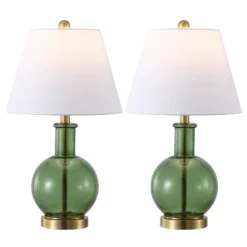 Safavieh Camelie 22-inch Green Glass & Brass Table Lamps (Set of 2)