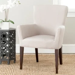 Safavieh Dale Arm Chair in Taupe Linen with Espresso Birch Legs