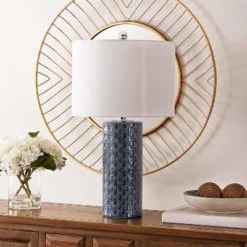 Safavieh Walden Ceramic Table Lamp - Blue Lattice Leaf Design