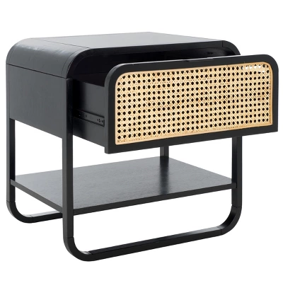 Safavieh Yunis 1-Drawer and Open Shelf Nightstand in Black and Rattan 4 Safavieh Yunis 1-Drawer and Open Shelf Nightstand in Black and Rattan - Image 2