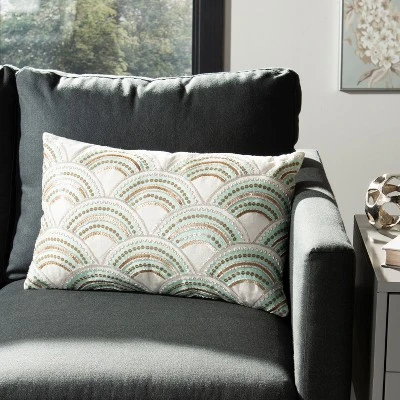 Safavieh Kadri 12" x 20" Decorative Pillow in Beige, Teal, and Gold 3 Safavieh Kadri 12" x 20" Decorative Pillow in Beige, Teal, and Gold