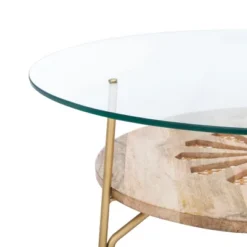 Safavieh Flora Round Coffee Table - Natural Mango Wood & Brass -Safavieh Furniture GUEST 3b1181d9 7497 481e abf6 97b32013e200