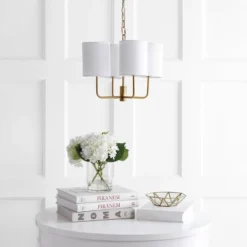 Safavieh Elias Brass Gold Chandelier with Off-White Cotton Shades