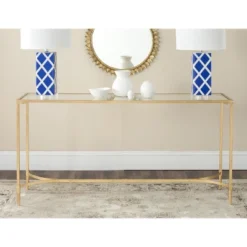 Safavieh Couture Antwan Gold Console Table with Tempered Glass