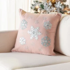 Safavieh Sunderland Snowflake Throw Pillow - Blush Pink - 18"x18" -Safavieh Furniture GUEST 3f859808 23b2 432c 903f 46d081195edc