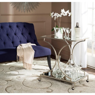 Safavieh Ignatius Bar Cart with Mirrored Glass and Forged Iron 3 Safavieh Ignatius Bar Cart with Mirrored Glass and Forged Iron