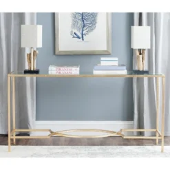 Safavieh Inga Console Table with Gold Leaf Finish and Tempered Glass Top