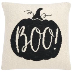 Safavieh Boo Pumpkin Cotton Knit Throw Pillow - 20x20 Natural/Black