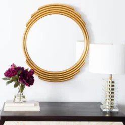 Safavieh Rossi Round Gold Foil Wall Mirror - Vintage Glam Design