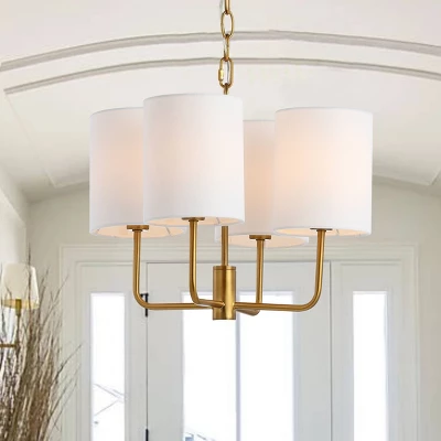 Safavieh Elias Brass Gold Chandelier with Off-White Cotton Shades 7 Safavieh Elias Brass Gold Chandelier with Off-White Cotton Shades - Image 5