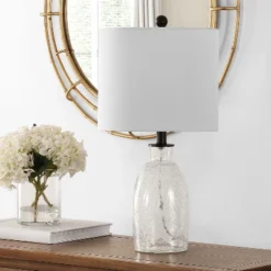 Safavieh Nakula Clear Glass Table Lamp with White Drum Shade