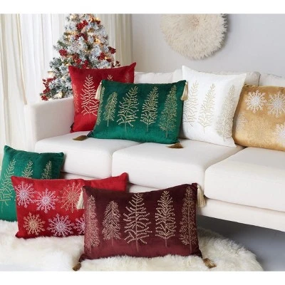 Safavieh Seasons Tree Embroidered Winter Holiday Throw Pillow 6 Safavieh Seasons Tree Embroidered Winter Holiday Throw Pillow - Image 4