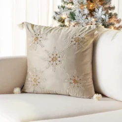 Safavieh Simone Snowflake Velvet Pillow with Gold Beaded Accents -Safavieh Furniture GUEST 58163959 5a6e 416d 8ddd 33aeedd99812