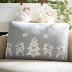 Safavieh Twinkling Winter Wonderland Reindeer Throw Pillow - Grey (16" x 24") -Safavieh Furniture GUEST 5a64820e db31 4087 8584 10cf970e337b