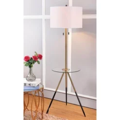 Safavieh Morrison Gold and Black Iron Floor Lamp with Integrated Side Table -Safavieh Furniture GUEST 5c39300a 3cb4 439a 8ab1 8b5978d40177