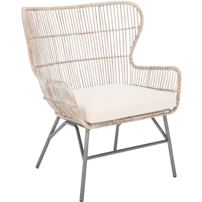 Safavieh Lenu Rattan Accent Chair with Cushion - Grey White Wash 4 Safavieh Lenu Rattan Accent Chair with Cushion - Grey White Wash - Image 2