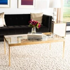 Safavieh Leilani Gold Leaf Palm Coffee Table with Glass Top