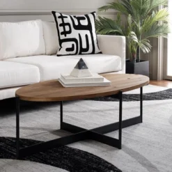 Safavieh Digby Oval Coffee Table in Natural Brown and Black