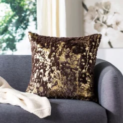 Safavieh Nars Platinum and Gray Faux Fur Pillows, Set of 2