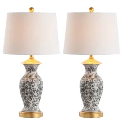 Safavieh Kaeden Table Lamp Set of 2 with LED Bulbs - Black/White Floral -Safavieh Furniture GUEST 64494a4d 7fa2 4960 89a2 1d29a685ca2c
