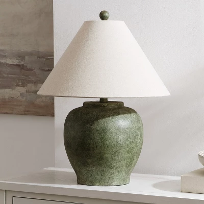 Safavieh Dylan 22-Inch Antique Green Resin Table Lamp with Fabric Shade 4 Safavieh Dylan 22-Inch Antique Green Resin Table Lamp with Fabric Shade - Image 2