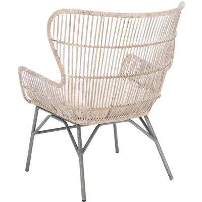 Safavieh Lenu Rattan Accent Chair with Cushion - Grey White Wash 7 Safavieh Lenu Rattan Accent Chair with Cushion - Grey White Wash - Image 5