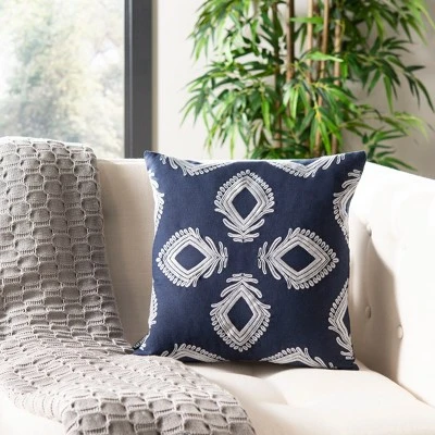 Safavieh Blossom Navy and Periwinkle 16" x 16" Decorative Throw Pillow 3 Safavieh Blossom Navy and Periwinkle 16" x 16" Decorative Throw Pillow