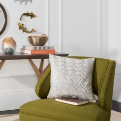 Safavieh Metallic Velvet Throw Pillow in Grey & Gold, 20" x 20"